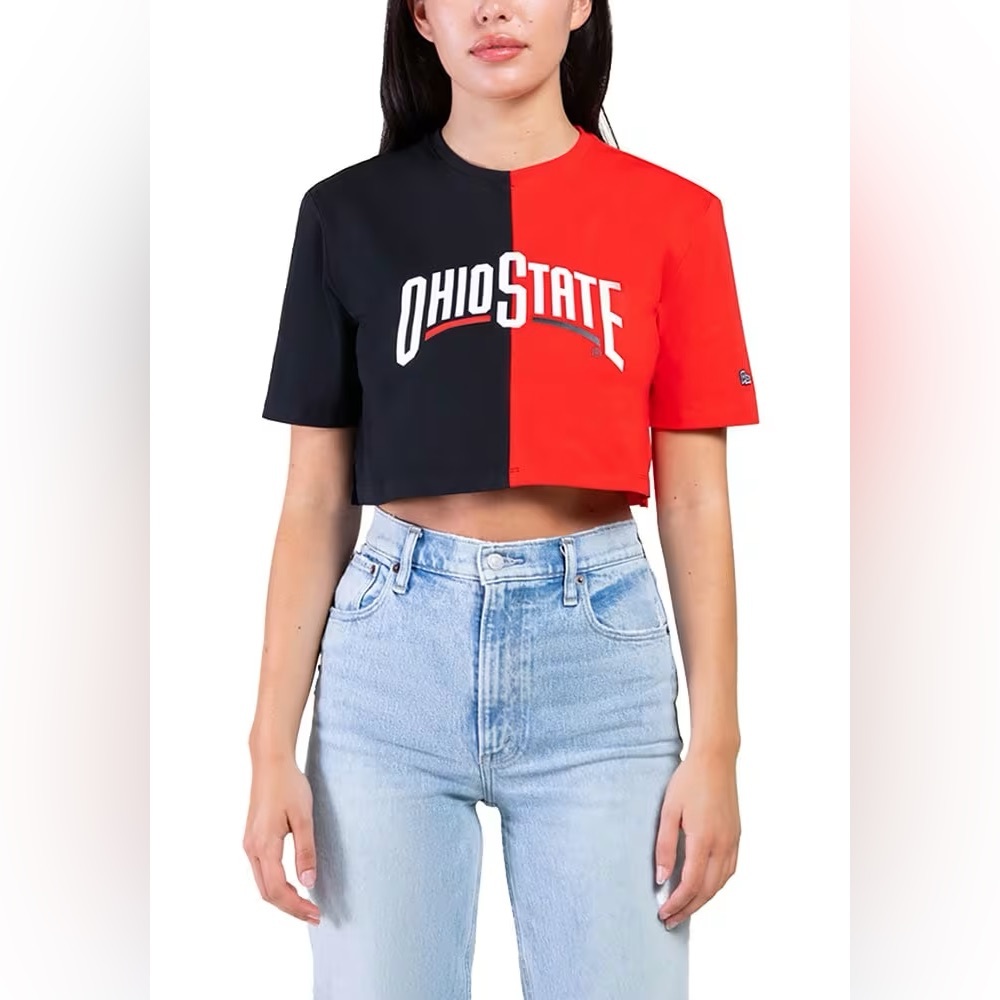 Red and Black Color-Blocked Short Sleeve Tee